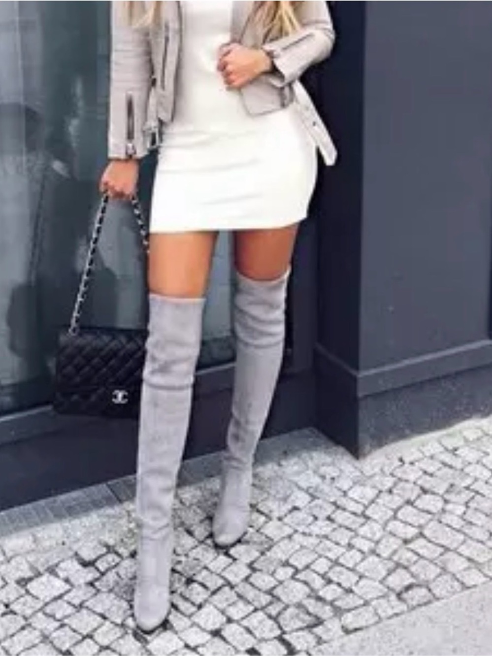 Charles By Charles David Gray and Black Over-the-Knee Stiletto Boots